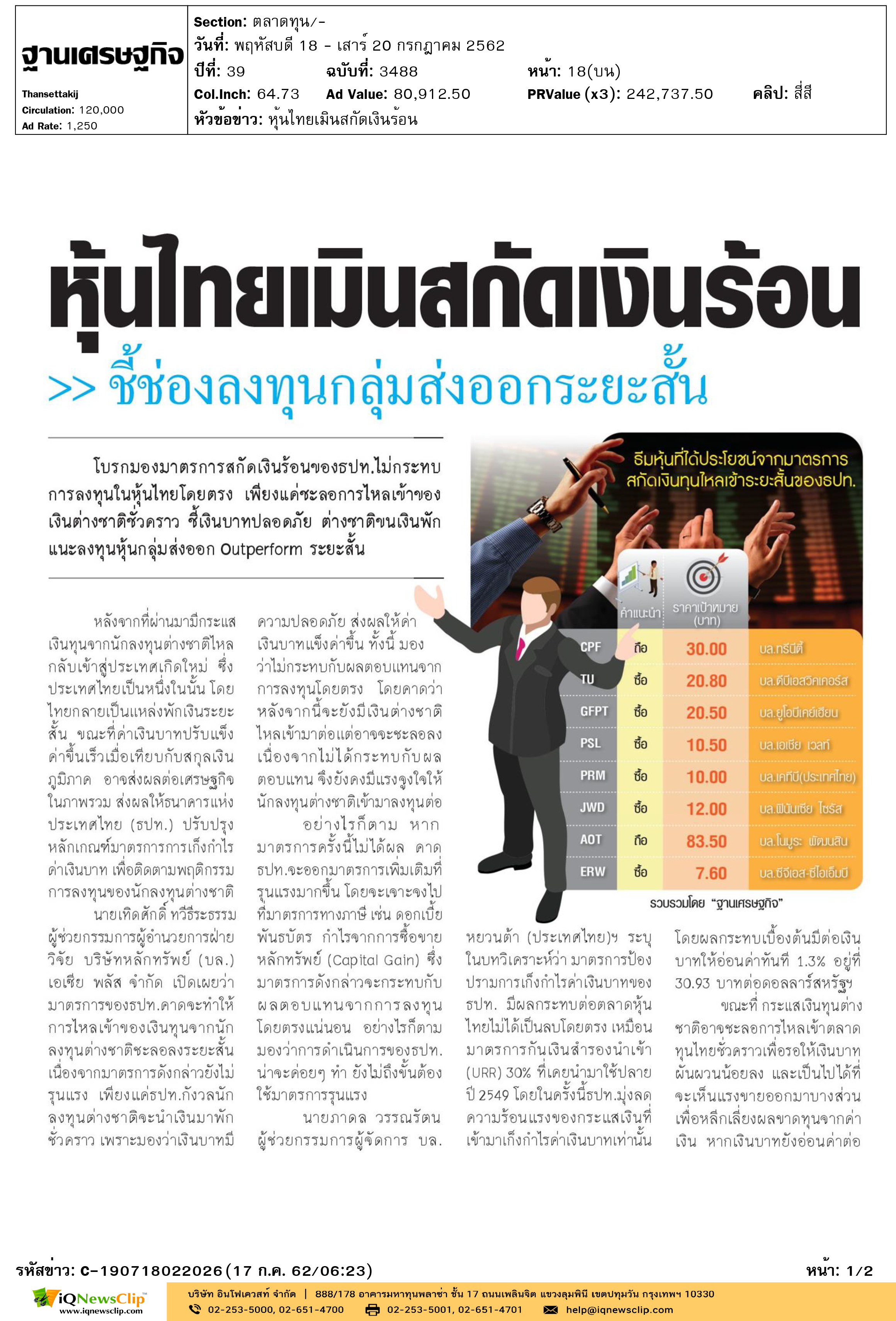 2.ฐานเศรษฐกิจ-หุ้นไทยเมินสกัดเงินร้อน-1