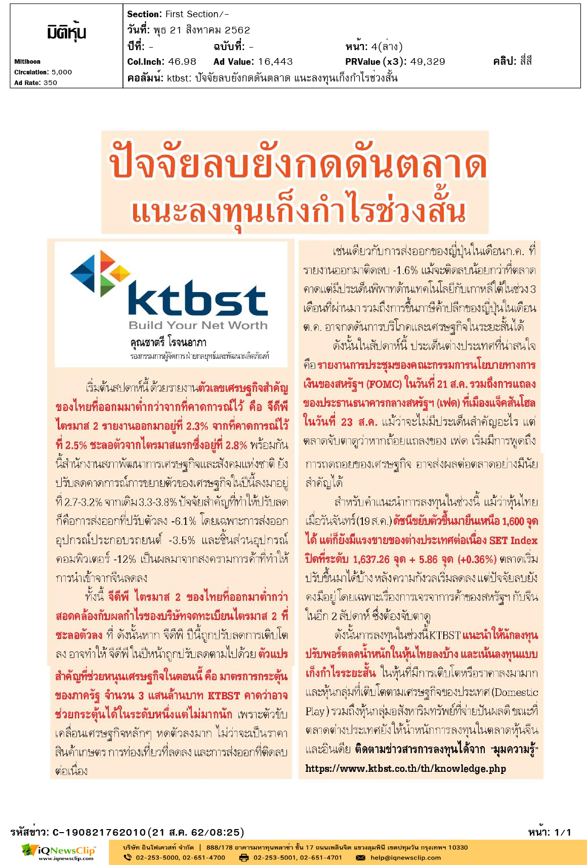 Other-มิติหุ้น-คอลัมน์-ktbst-ปัจจัยลบยังกดดันตลาด-แนะลงทุนเก็งกำไรช่วงสั้น